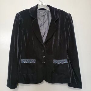 Jared Ross August Silk Jacket Blazer Womens Size 6 Black Velveteen Formal Lace